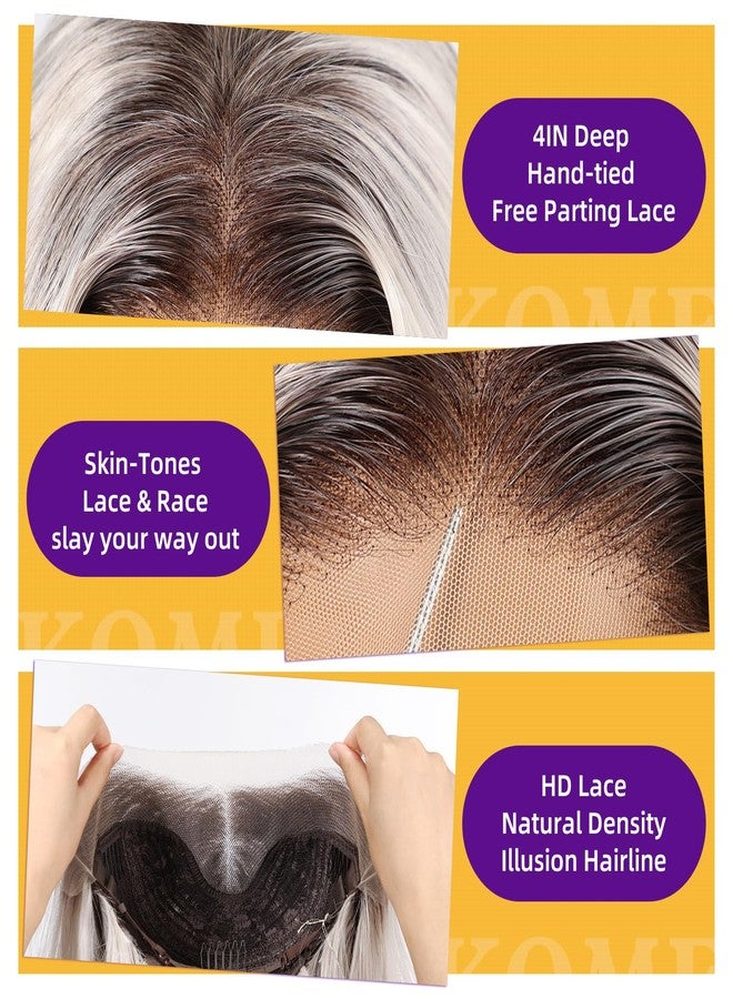 KOME Platinum Blonde Synthetic Lace Front Wig,13x4 HD Lace Layered Wave Glueless Wigs for Women Daily Use 26IN - Image 4